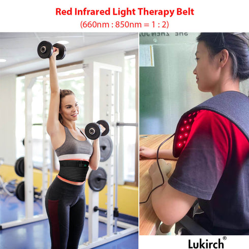 lukirch red infrared light therapy belt 120leds 660nm 850nm can be used at home, office and gym