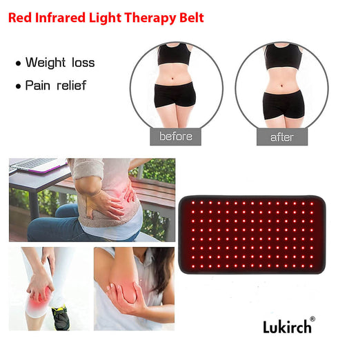 lukirch red infrared light therapy belt with 120 leds is used for weight loss and pain relief