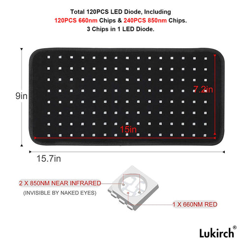 lukirch red infrared light therapy belt 120pcs 660nm chips and 240pcs 850nm led chips(3 led chips in 1 led)