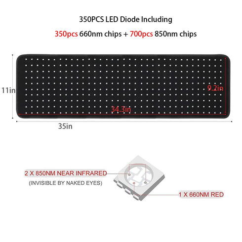 lukirch red infrared led light therapy belts 350 leds 660nm 850nm, 1 led contains 3 chips, 35 inch * 11 inch