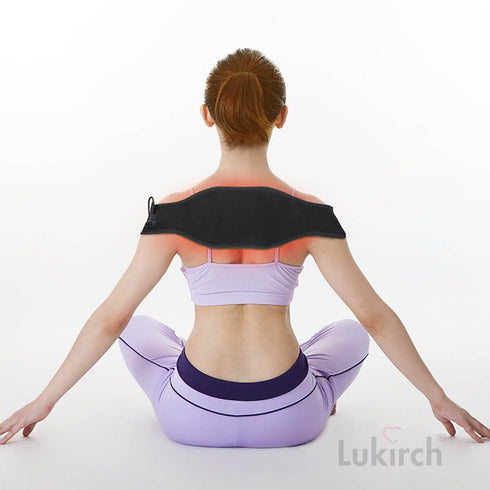 lukirch red infrared led light therapy belt with 75 leds and 660nm 850nm, used for pain relief of neck and shoulders flexibly by stretchy bands