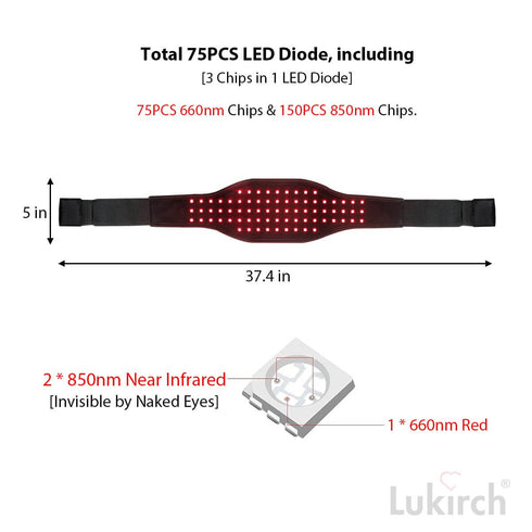 lukirch red infrared led light therapy belt with 75 leds and 660nm 850nm, 3 chips in 1 led, high power output