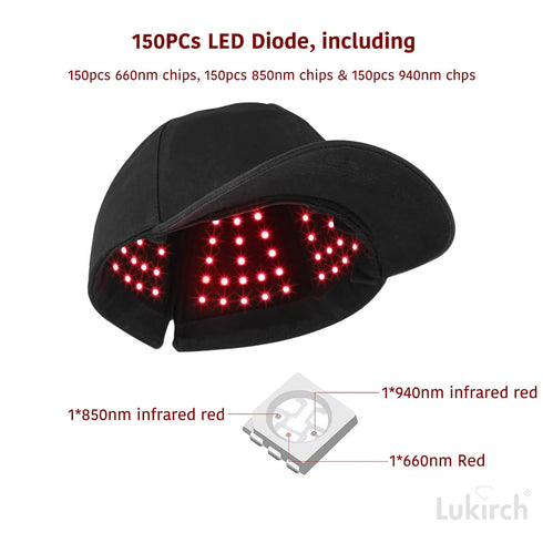 lukirch red infrared led light therapy hat with 660nm 850nm 940nm for hair loss and growth with 3 chips in 1 led
