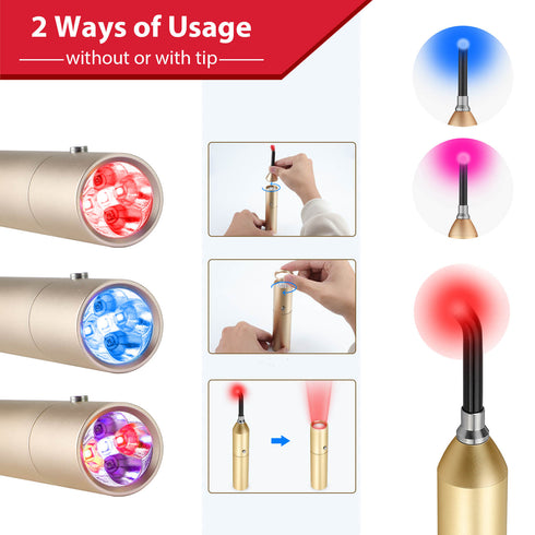 red light therapy torch with or without tip can be used on body and ear, nose and mouth